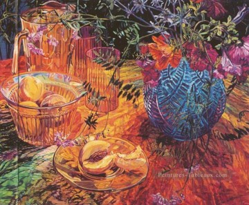 Nature morte œuvres - Coupe bleu pêche vase 1993 JF réalisme nature morte